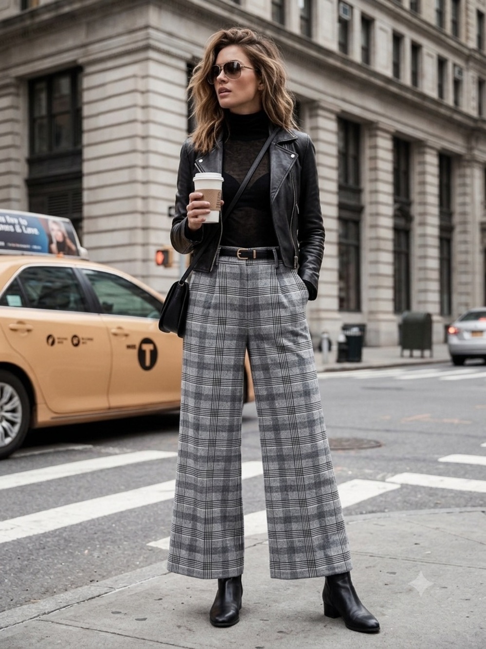 STYLEWE Gray Plaid Wide Leg Pants